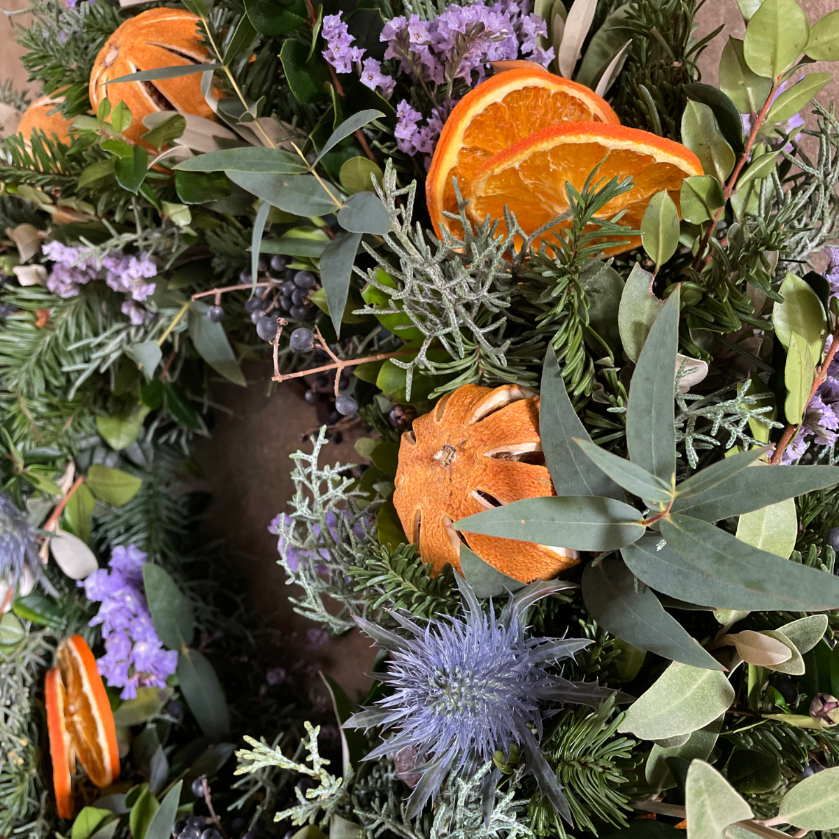 Hand Made Christmas Door Wreath - Frosted Sunset - 14"